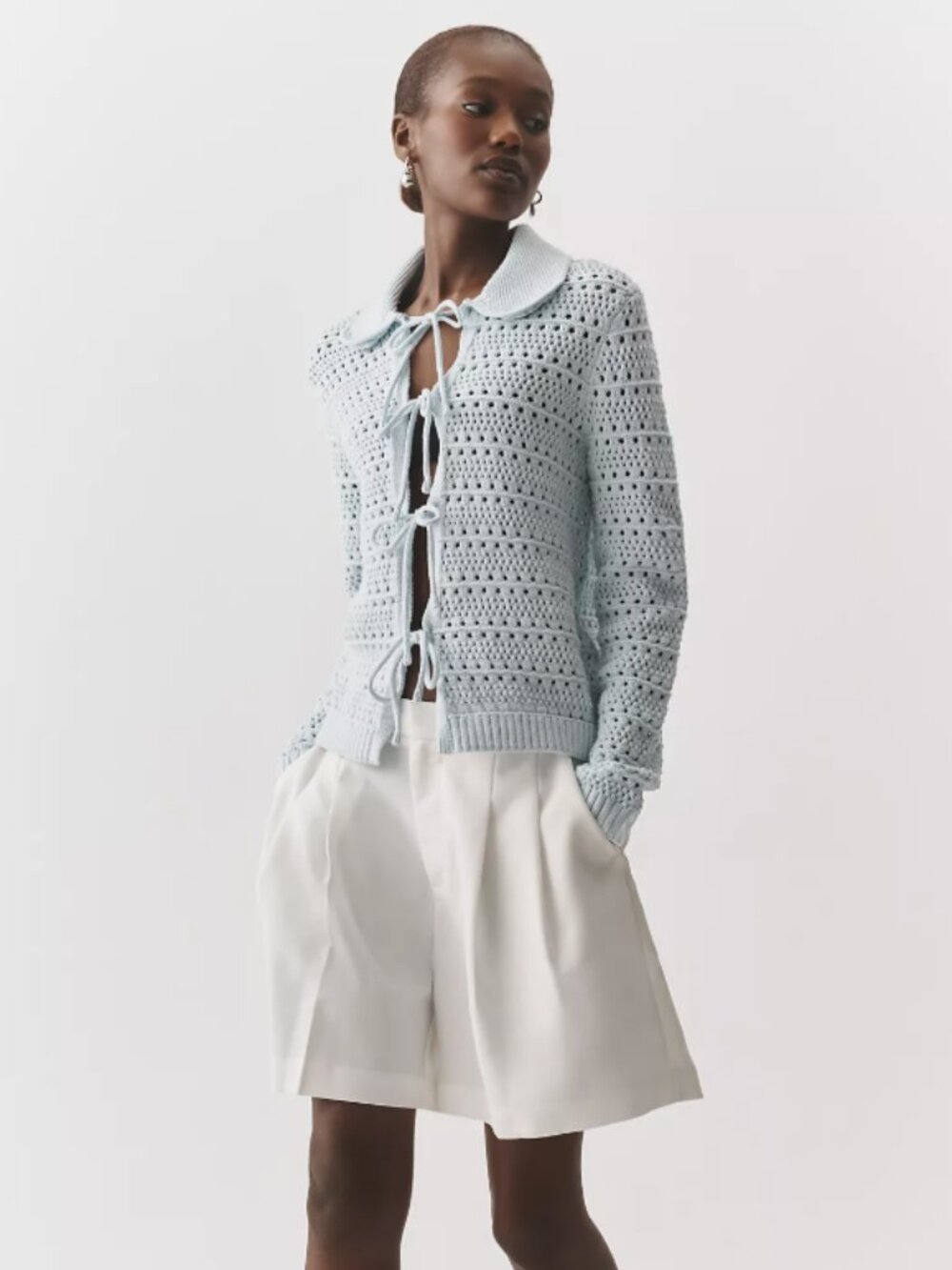 Anthropologie NVLT Knit Tie-Front Jacket Baby Blue XL NWT